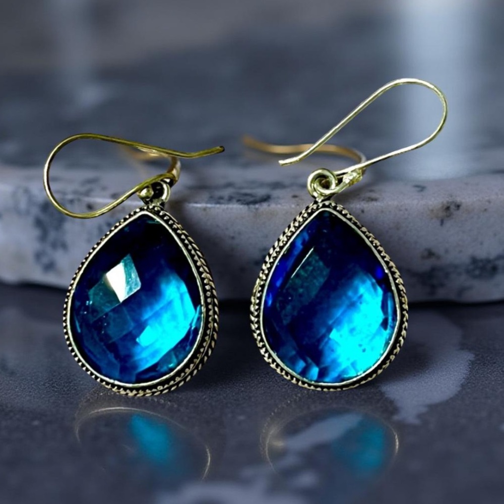 Sterling silver earrings Blue / Teal 925 earrings facets cut Beautiful - Picture 9 of 13